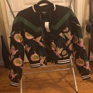 Black Floral Bomber